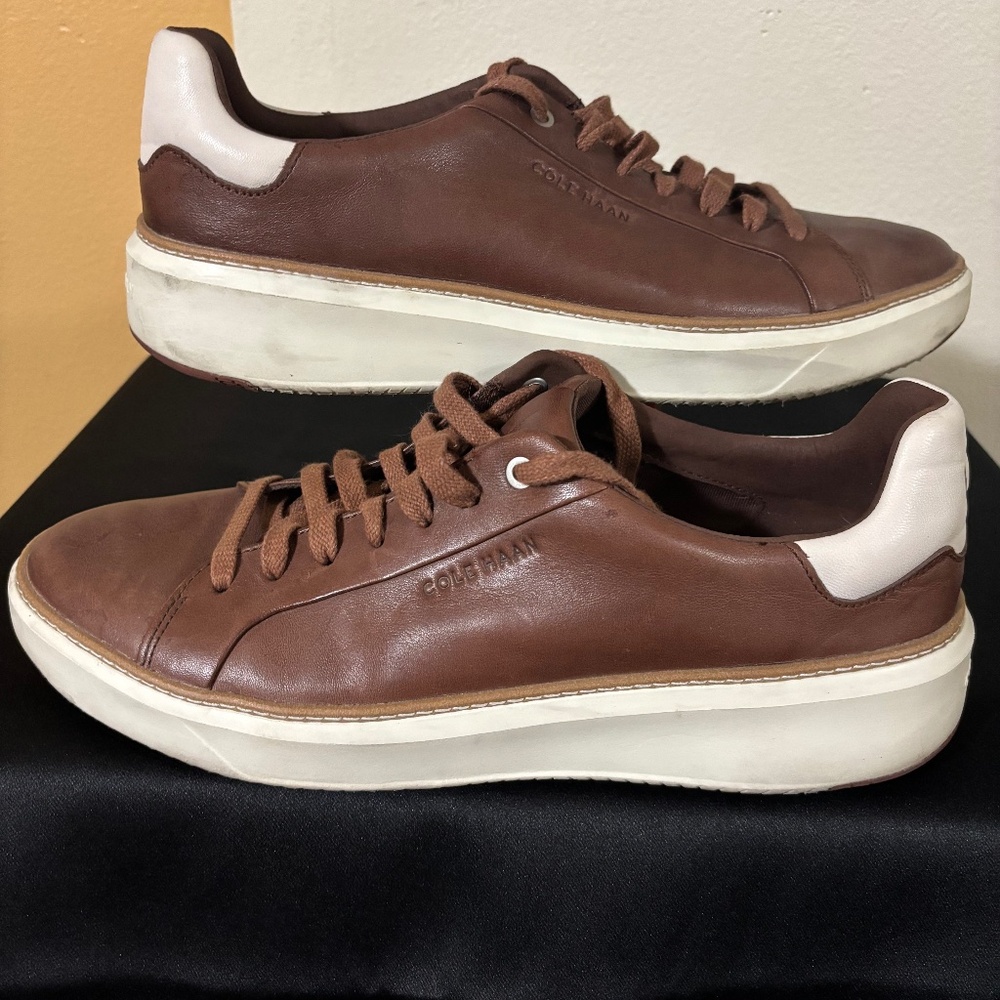 Cole Haan Brown Leather Athletic Sneakers with White Heel Accent